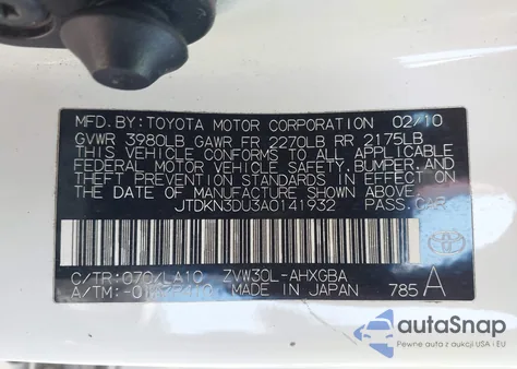 2010 Toyota Prius Iv from USA, damaged, VIN JTDKN3DU3A0141932